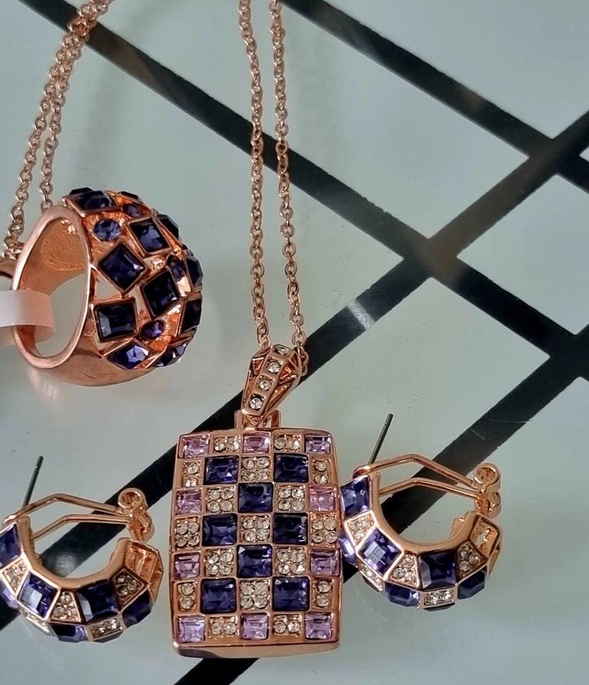 Elegant Colourful Swarovski Crystal Element Rose Gold Statement Jewellery Set - Image 2 of 4