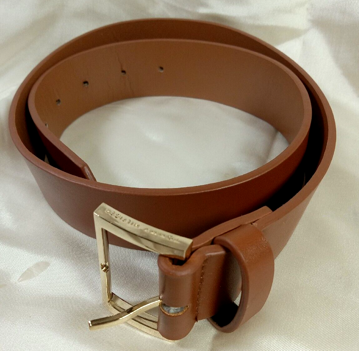 Tommy Hilfiger Womens Brown Faux Leather Belt with Gold Buckle Size S 35.5 Inch-image