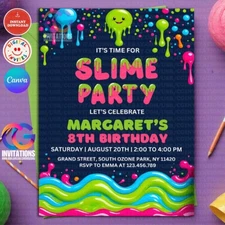 EDITIABLE Slime Birthday party Invitation, Slime Printable invitation Template