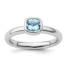 Silver Stackable Expressions Cushion Cut Aquamarine Ring QSK448