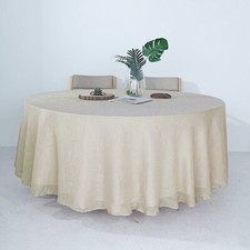 BEIGE 108" Round Premium FAUX BURLAP POLYESTER TABLECLOTH Wedding Linens