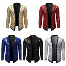 Veste Homme Pailletée Blazer Brillant Col Châle Tenue Soirée Noir S-2XL
