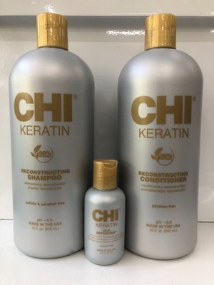 CHI Keratin Shampoo & Conditioner ( 32 oz ) with Silk Infusion ( 2 oz )