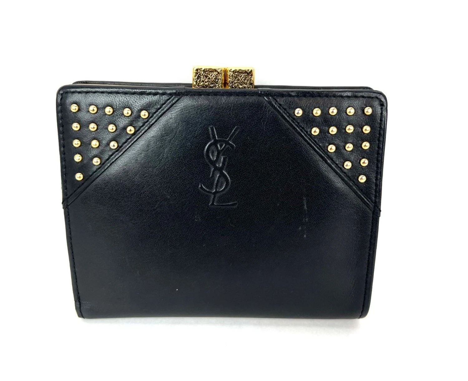 Saint Laurent — Saint Laurent Lambskin Cassandre Studs Black Vintage Coin Wallet EBAY LIVE