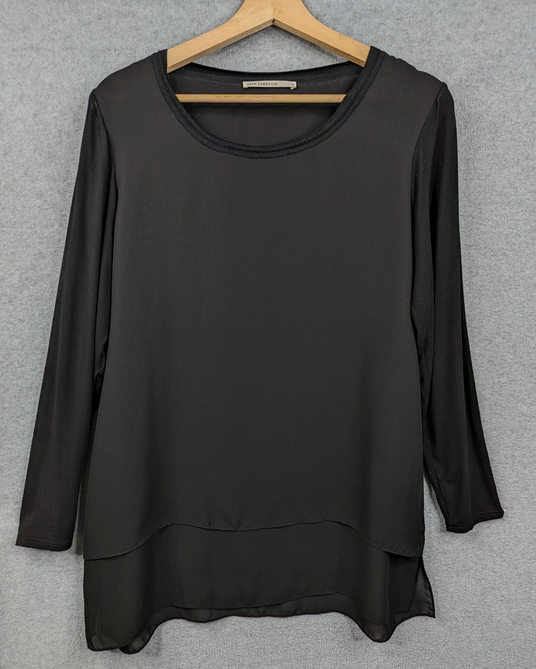 Jane Lamerton Top Womens 14 Black Layered Blouse Long Sleeved Office Work Event