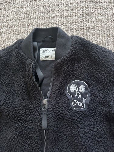 NUNUNU Big Kids Boys Sherpa Bomber Jacket In Black 10-11T Skull Patch Outerwear - Picture 3 of 15