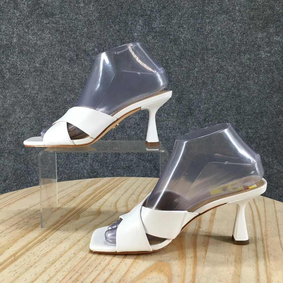 NEW Michael Kors Sandals Womens 7M Clara Slip On Cross Strap Slide White Leather - Image 2 of 4