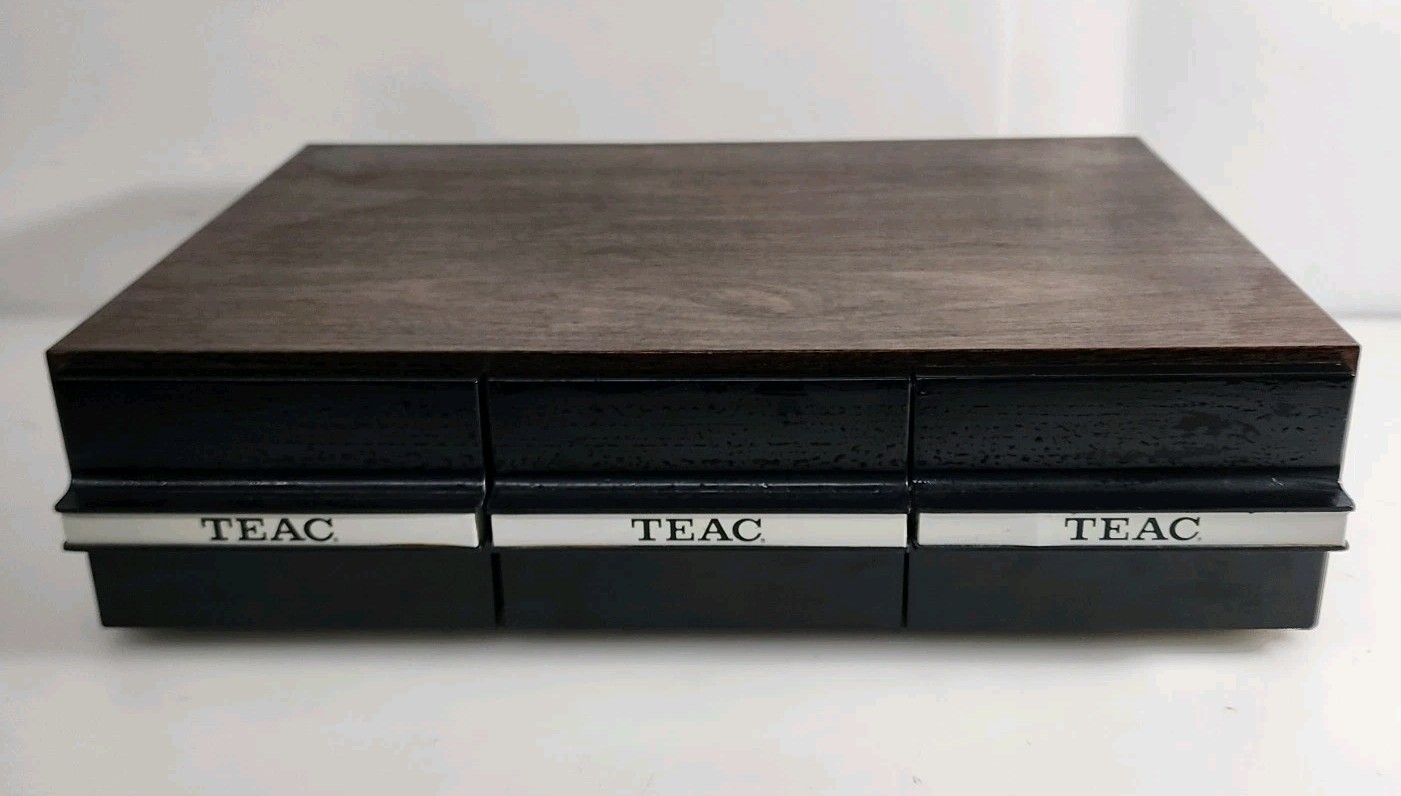 Vintage TEAC Cassette Tape Storage Case Holder 3 Drawer 36 Tapes Faux Wood Grain