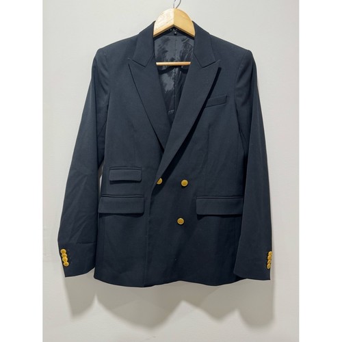 Theory Classic Navy Double Breasted Padded Blazer Jacket Gold Buttons Size 8