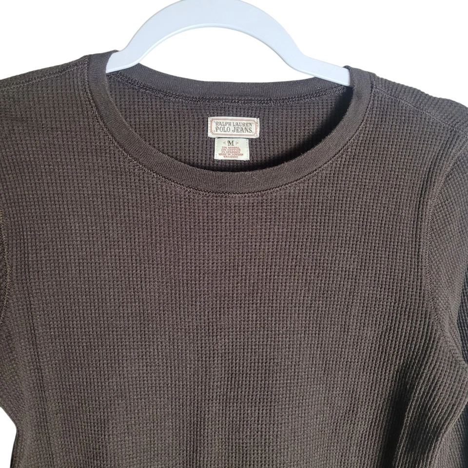 Polo Ralph Lauren Y2K Thermal Shirt Womens Sz Medium M Brown Modal Blend Vintage - Image 3 of 4