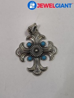 STERLING SILVER CAROLYN POLLACK TURQUOISE PENDANT 48MMX48MM 19.9G #GF588