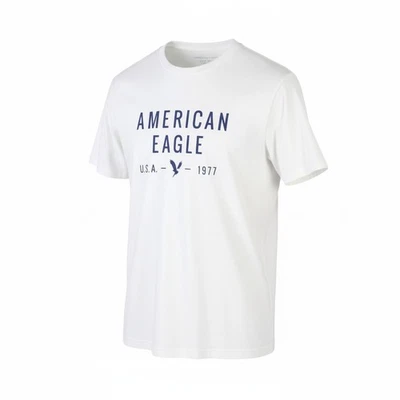 American Eagle Outfitters T-Shirt Homme M Blanc Coton Col Rond Manches Courtes - Photo 1/4