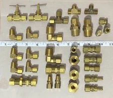 Brass Compression Fittings Mixed Lot Sizes / Types Mostly NOS Bulk Needle Valve