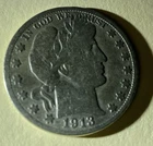 1913 Barber Half Dollar Silver Coin San Francisco Mint 50C
