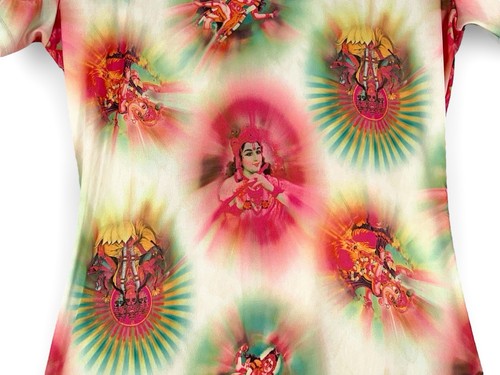 Maxi abito anni 90 Tripp Pop Art mod hippie grunge glam rock Durga Kali S/M - Foto 7 di 13