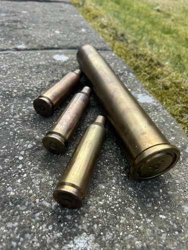 4 Vintage Artillery Brass Cartridge Shells Military WW2 Army War Memorabilia