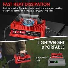 15 AMP Golf Cart Charger for 48 Volt EZGO RXV  TXT with 3 Pin Triangular Plug