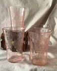 Set of 4 Vtg Pink Etched Depression Glass Juice - Optic Grapes & Vines Leaves
