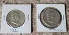 Lot Of 2 1957 & 1957 D Franklin 90% Silver Half Dollars LOOK! 50C