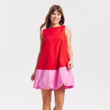 A New Day Women's Casual Sleeveless Bubble Hem Mini Dress - Red/Pink