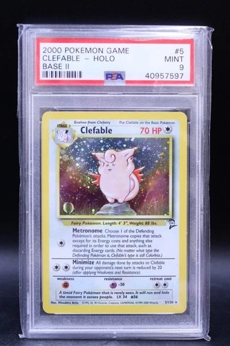 CLEFABLE 5/130 Base Set 2 Holo PSA 9 Mint Graded Pokemon TCG Card - H77