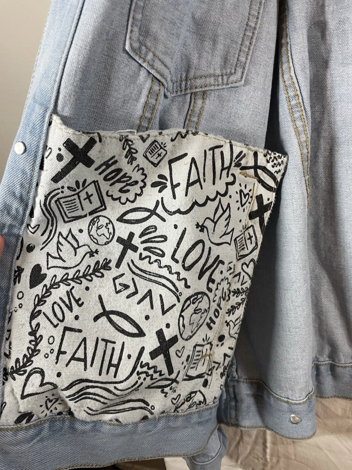 Elevated Faith What A Friend In Jesus Denim Jacket Size Large Unisex Adult - product detail image 7