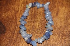 Fall Dusty Blue Gemstone Chip Bead Stretch Bracelet Tumbled Natural Stones