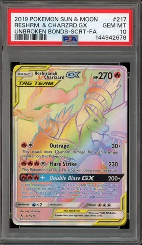 Pokemon Reshiram & Charizard GX Unbroken Bonds Secret Rare #217 PSA 10 Gem Mint