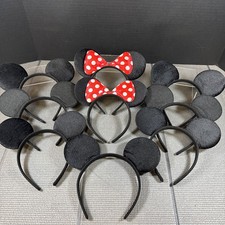 Mouse Ears Headband 7 X Solid Black 2 X Red White Polka Dot Bow Lot 9 No Brand