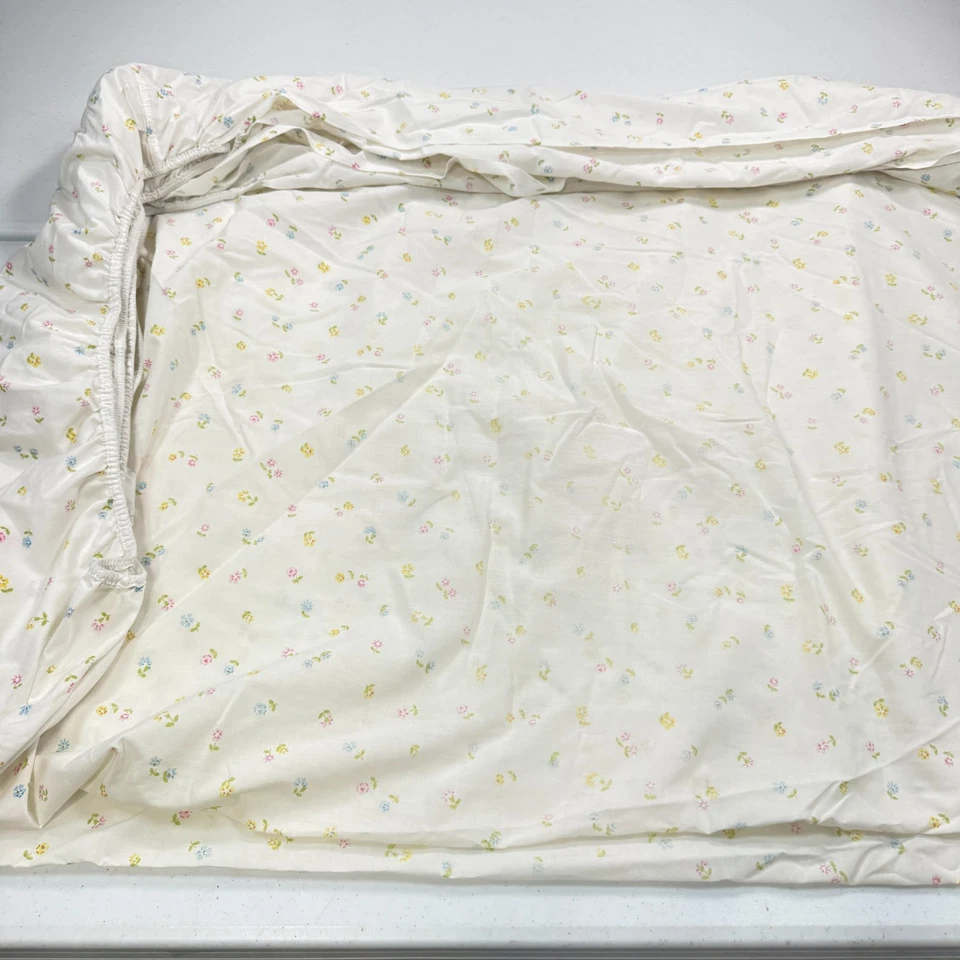 vintage wamsutta queen fitted sheet multi colored floral small all over mcm - Image 2 of 4