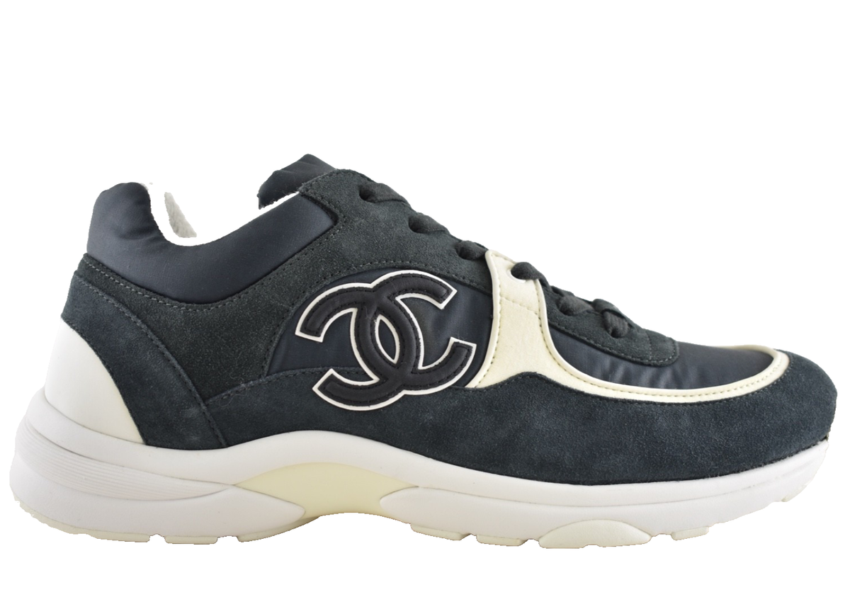 Chanel 20C Mens Blue White CC Logo Low Top Lace Up Runner Trainer
