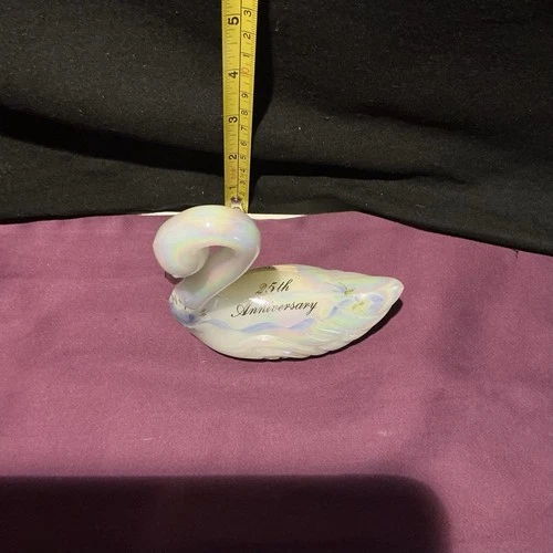 FENTON Art Glass Opalescent 25th Anniversary Swan Figurine Pearl Hand Painted