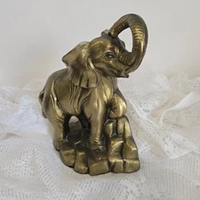  One Vintage 1975 Park Sherman Brass Elephant Bookend Trunk Up Book Holders