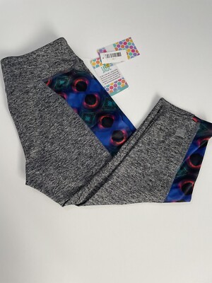 LuLaRoe L Large Jade Style Capri Leggings Hidden Pocket Gray Geometric Peacock