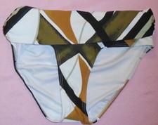 Next Geometric Roll Top Bikini Briefs brown black khaki Size 10 New Tags BNWT