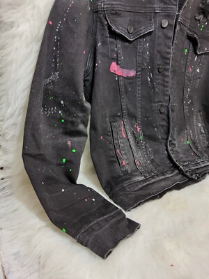 Denim Jacket By Embellish Mens Sz M - L Black Paint Splater