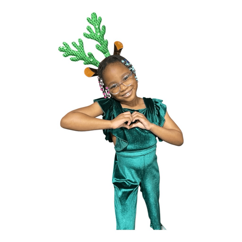 Orchid Lane Girl’s Emerald Green Velvet Wide-Leg One-Piece Jumpsuit Size 4 - Picture 2 of 14