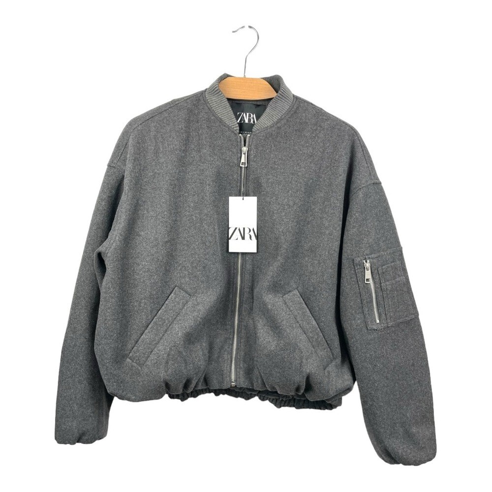 NEW ZARA Grey Wool Oversized Bubble Hem Bomber Jacket Size XS ( Fits L!) ISO image 7
