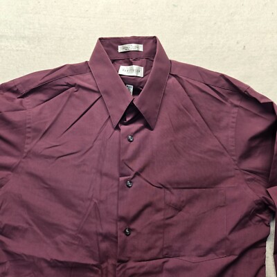Van Heusen Solid Purple Shirt Regular Fit Poplin Button Up Adult Men's Size  16 | eBay