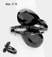 Teardrop Statement Oversize Cocktail Party Ring Crystal Stretch Black Infinity