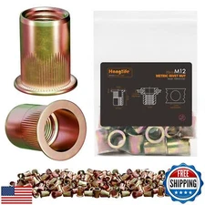 HANGLIFE Rivet Nut, M12 Metric Rivnut - Flat Head Nutserts, Zinc Plated Carbo