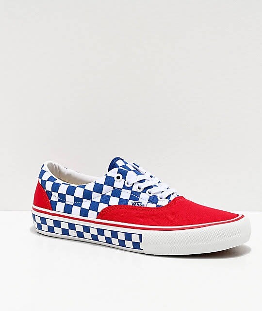 checkerboard vans blue and white