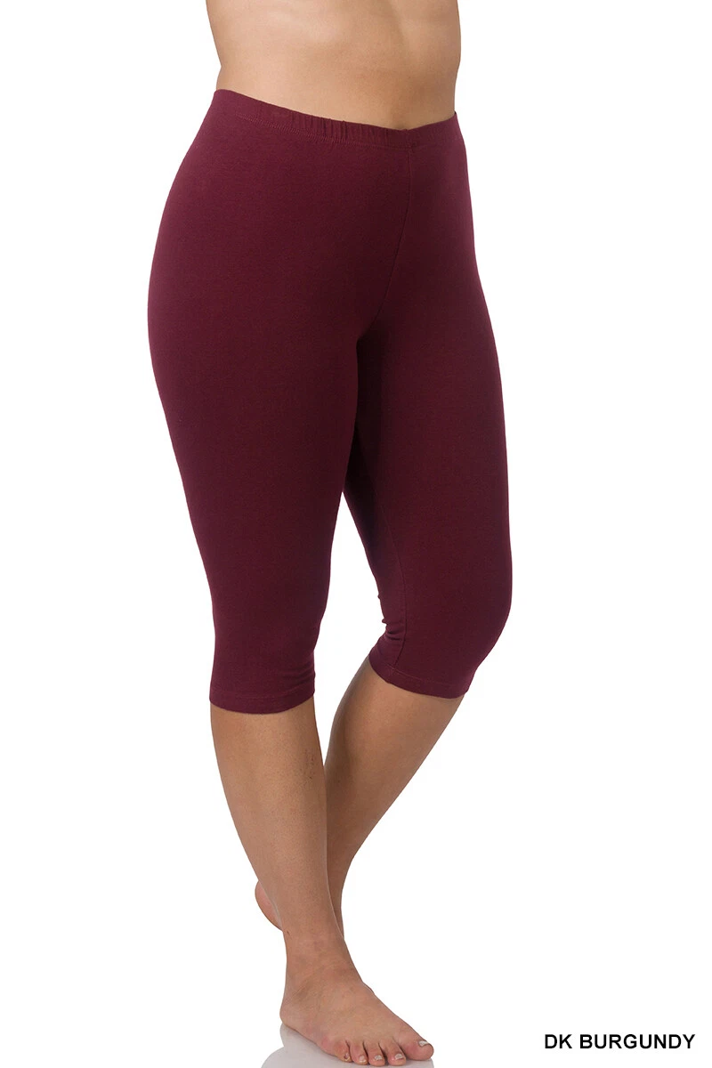 Zenana Womens Capri Leggings Plus Size Stretch Premium Cotton Leggings