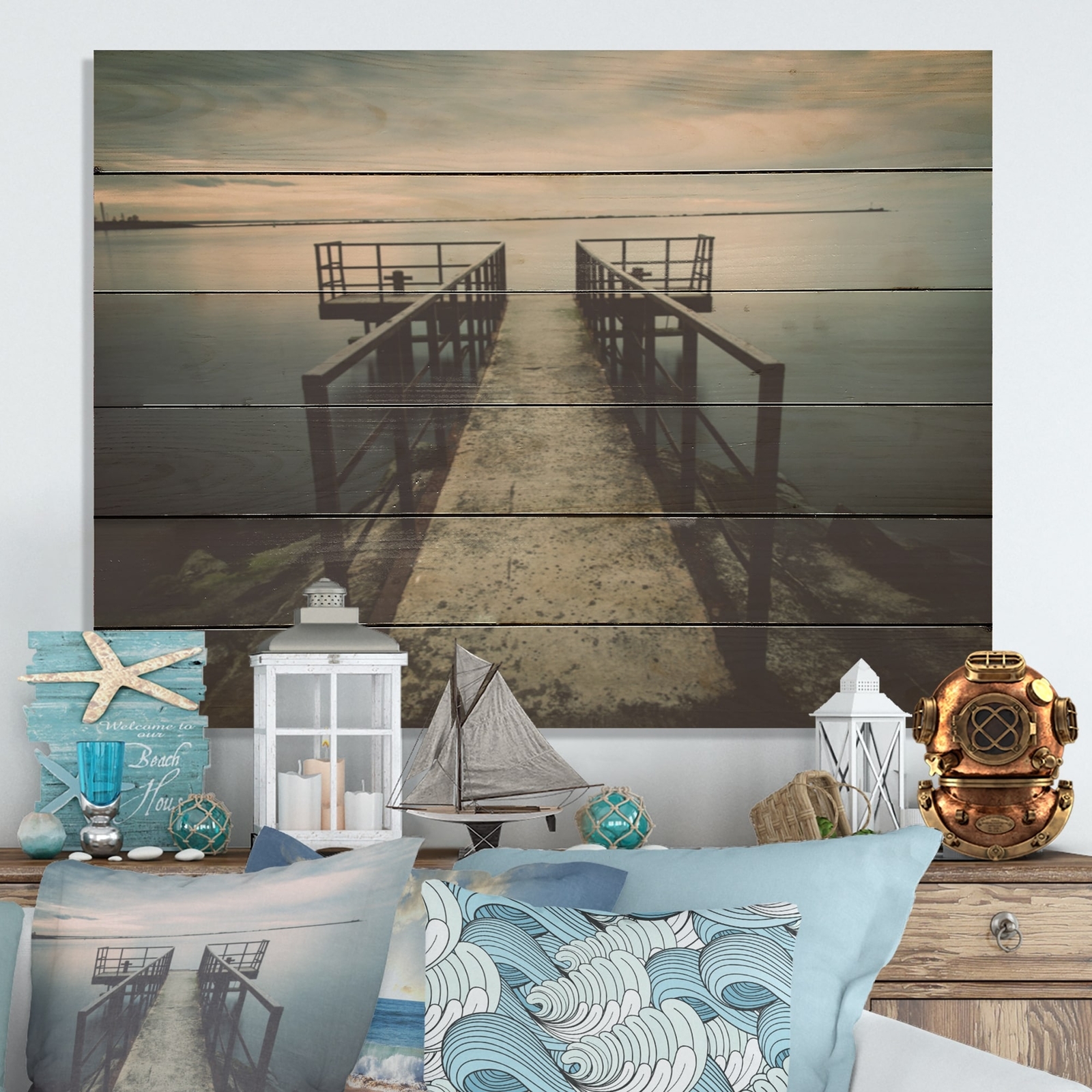 Designart 'Rustic Peer On Mystic Ocean Scenery' Nautical &