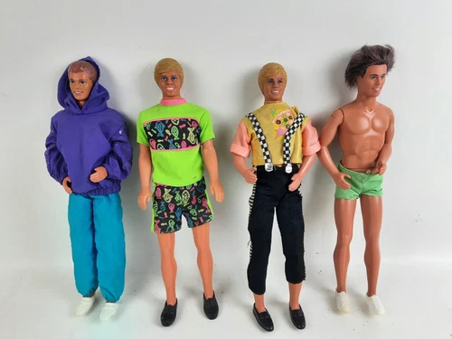 Vtg 80's & 90's Mattel Ken Dolls Lot Of 4 With Clothes And Shoes