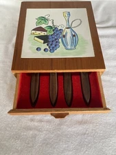 Vintage Tile & Wood Appetizer Board with Stainless Utensil Set 