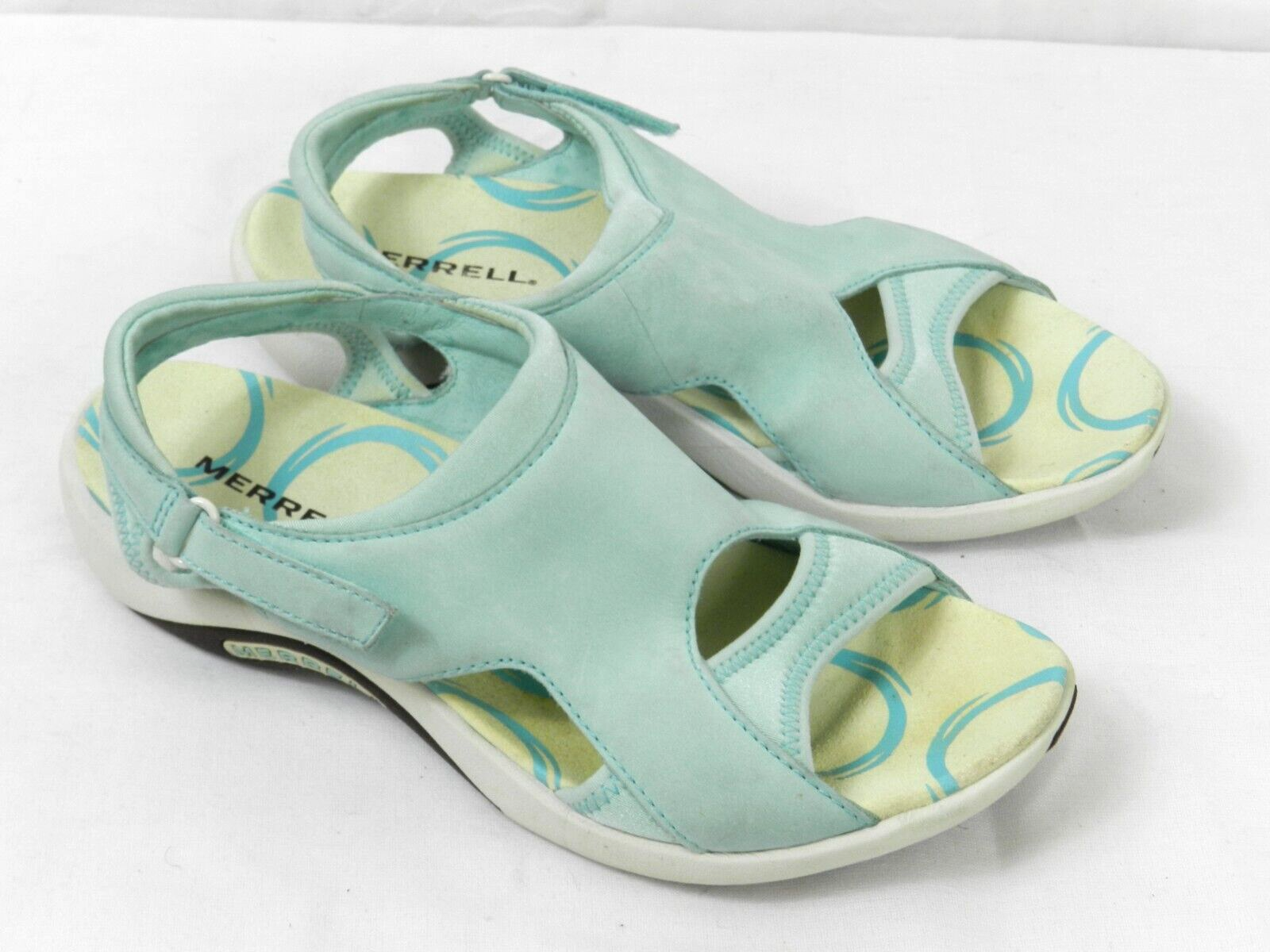 Merrell Sandals Womens 6 Slingback Flats Blue Open Toe Leather