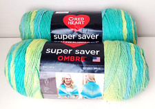 Red Heart Super Saver Yarn Ombre Seaside Blue Green Lot of 2 Large Skeins 10 oz