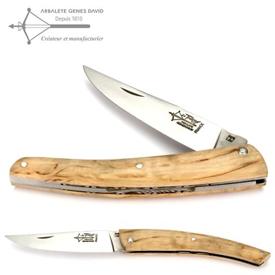 Arbalete G David - Le Thiers Messer 12cm - verzierte Platine - norwegische Birke