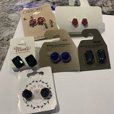 Lot Of 8 Costume Earrings Pierced Studs Mostly Rhinestone NWT New On Card